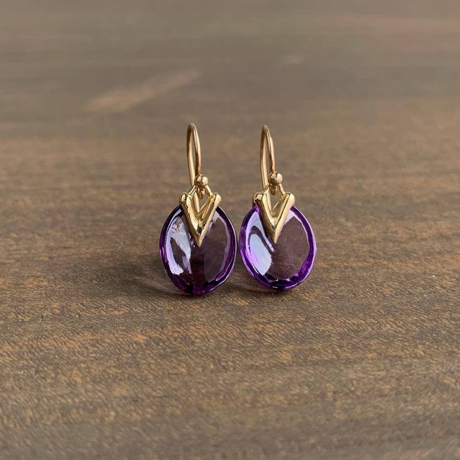 Tiny Amethyst Lily Pad Earrings