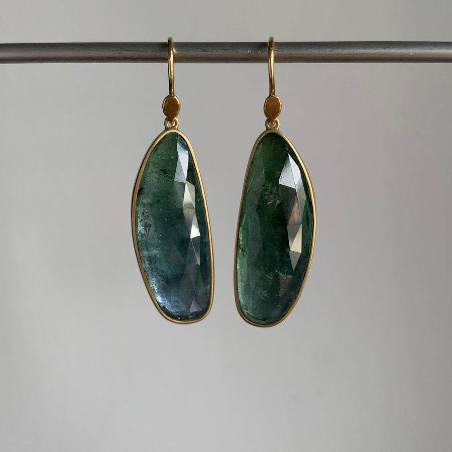 Long Bluegreen Tourmaline Drop Earrings