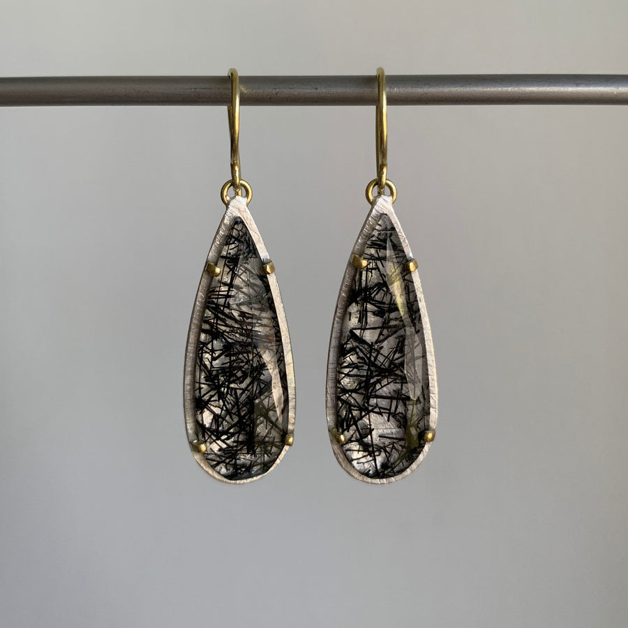 Prong Set Teardrop Tourmalated Quartz Earrings