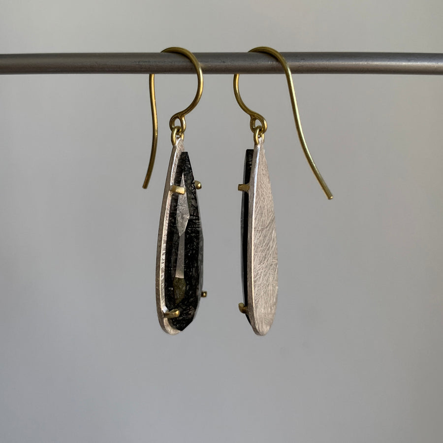 Prong Set Teardrop Tourmalated Quartz Earrings