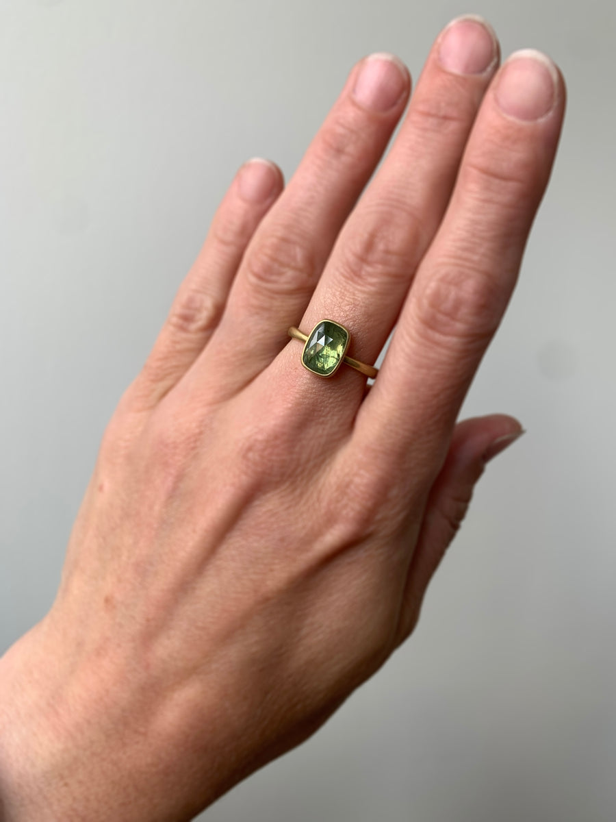 Lime Green Cushion Sapphire Ring