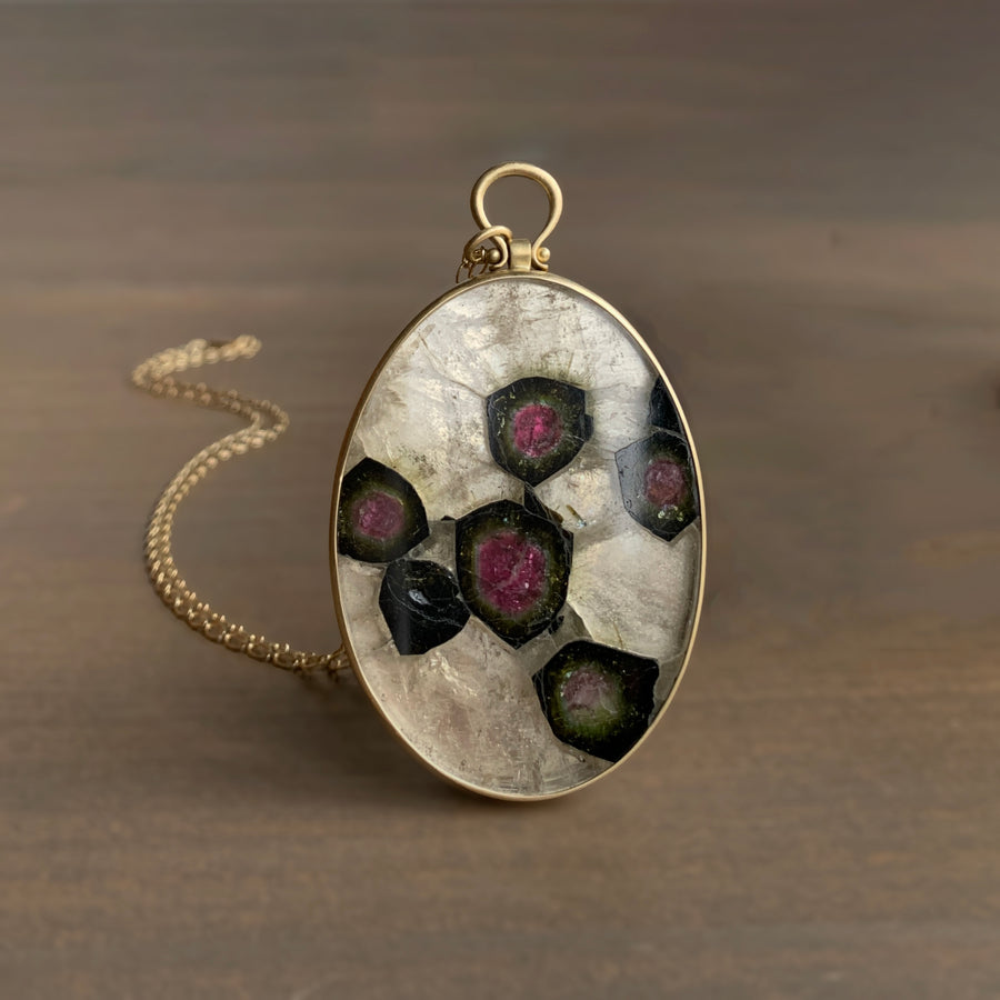 Tourmaline in Quartz Oval Slice Pendant