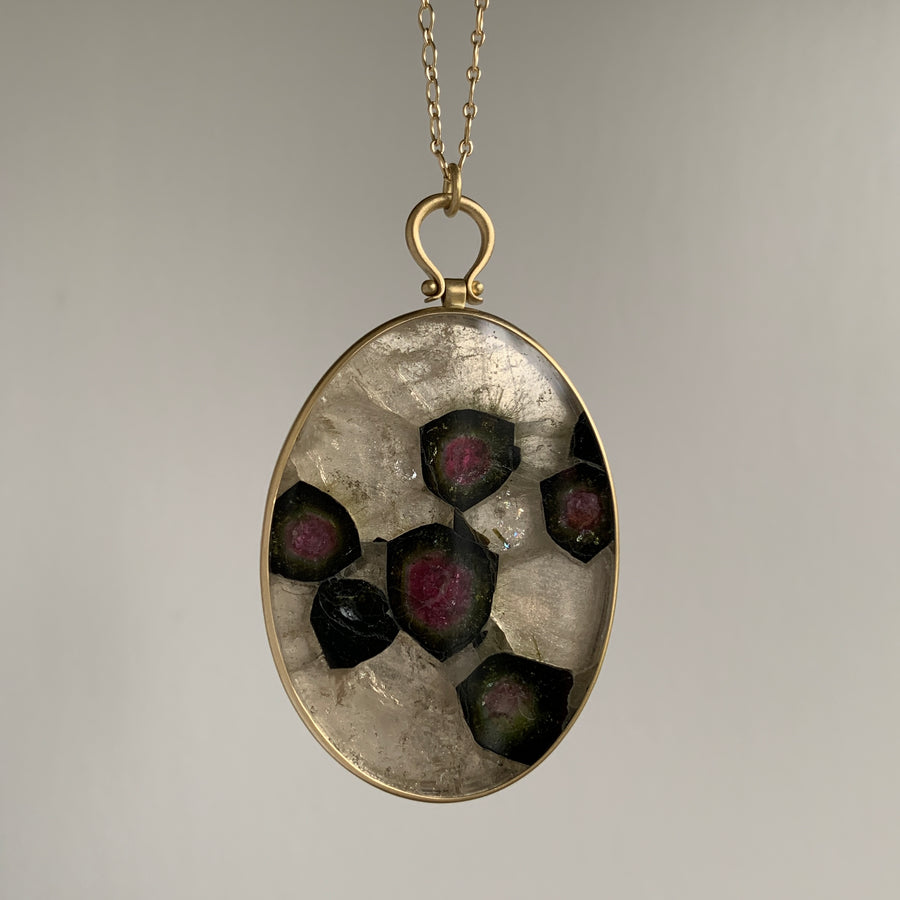 Tourmaline in Quartz Oval Slice Pendant