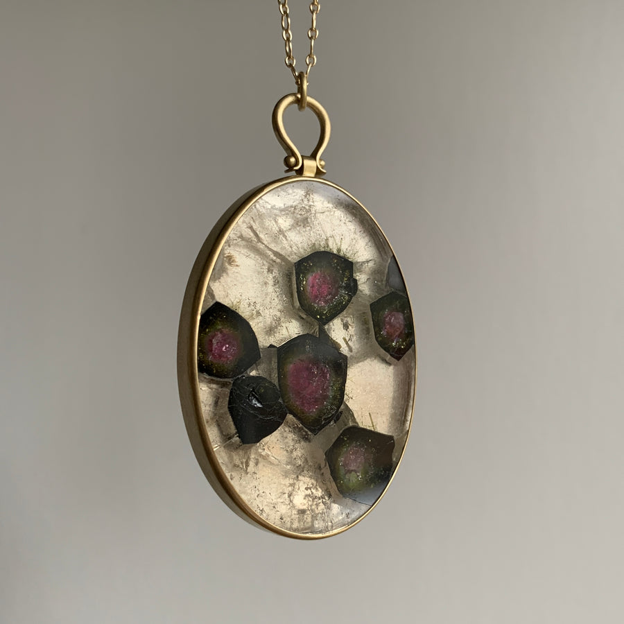 Tourmaline in Quartz Oval Slice Pendant