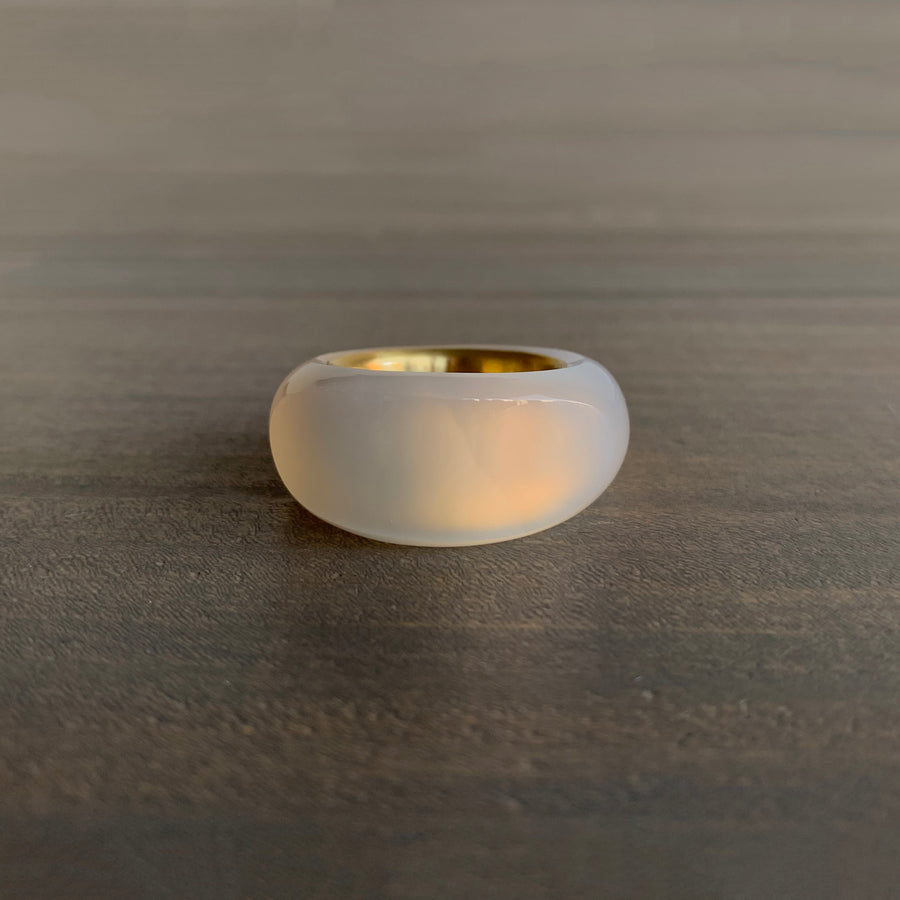 S. Yamane White Chalcedony Rounded Archer Band