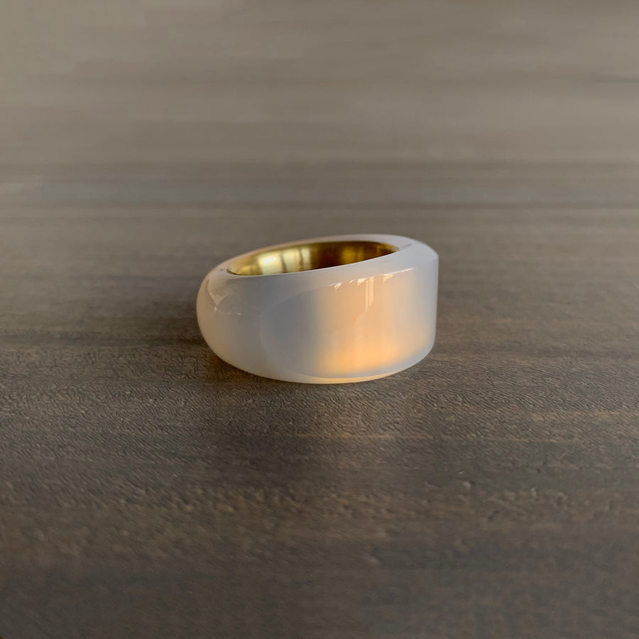 S. Yamane White Chalcedony Rounded Archer Band