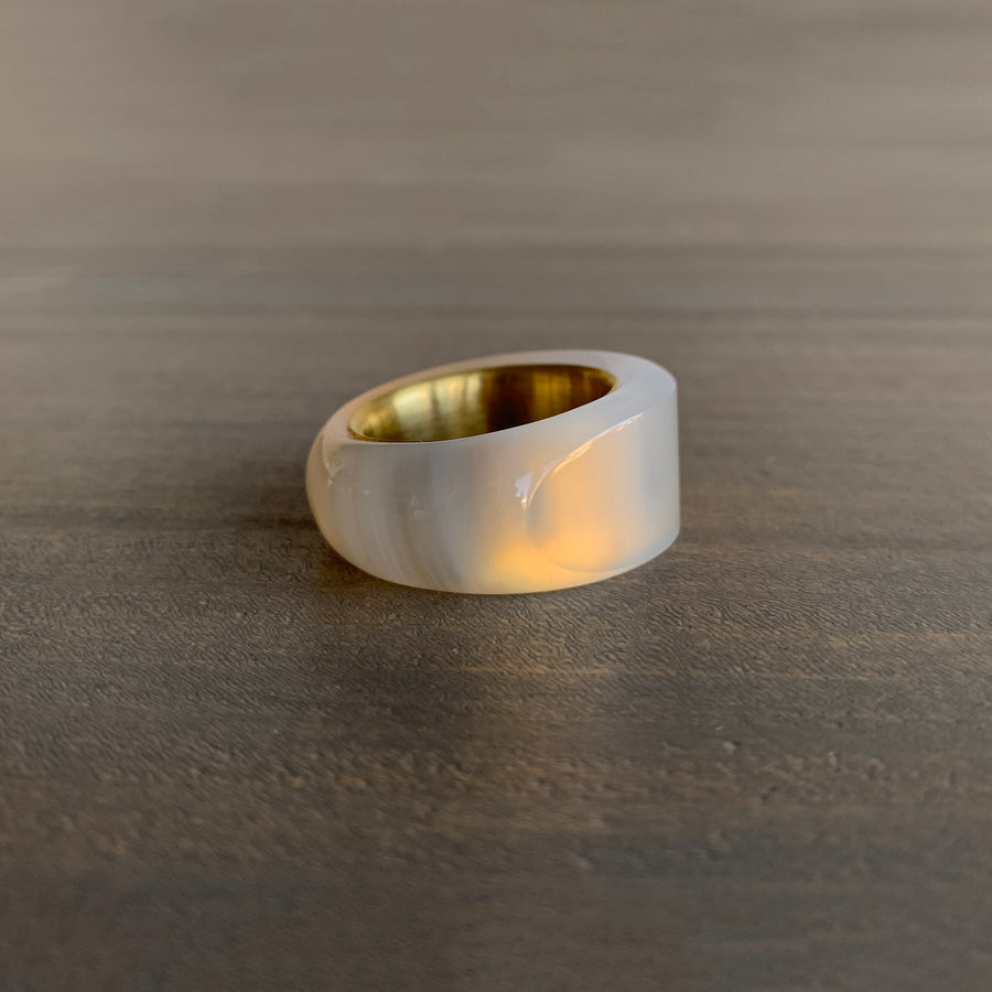 S. Yamane White Chalcedony Rounded Archer Band