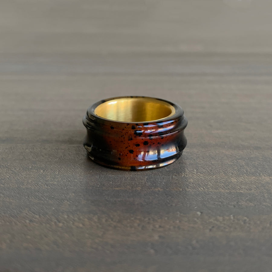 S. Yamane Tortoise Shell Montana Agate Carved Archer Band