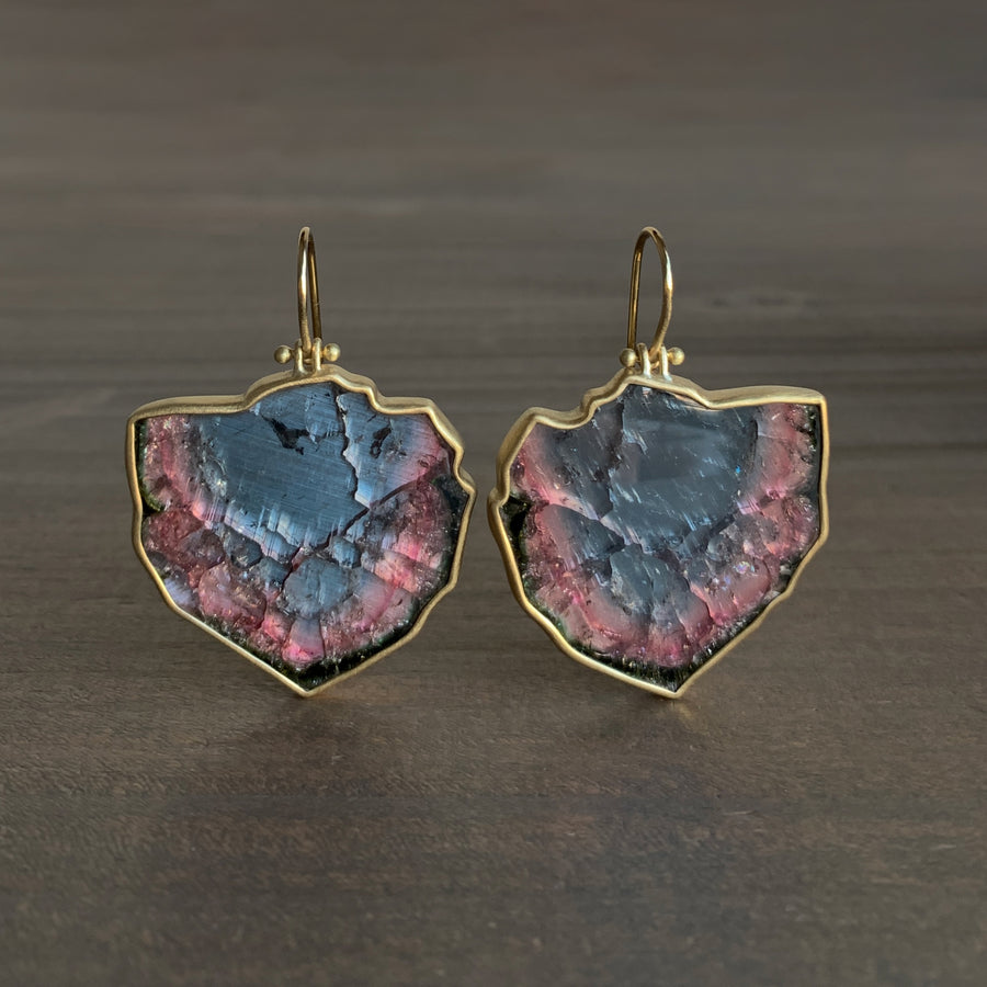 Large Watermelon Tourmaline Slice Earrings