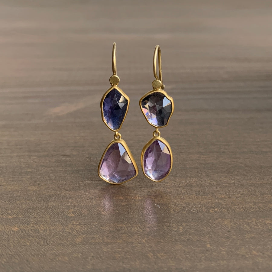 Iolite & Amethyst Double Drop Earrings