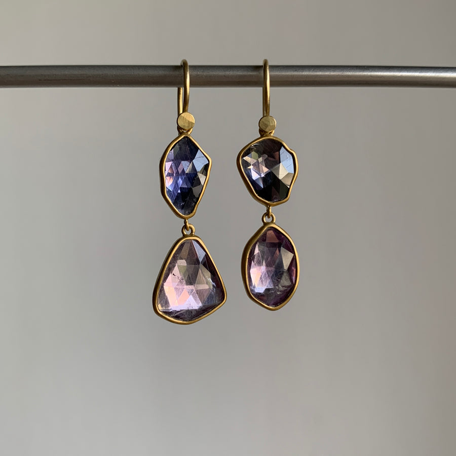 Iolite & Amethyst Double Drop Earrings