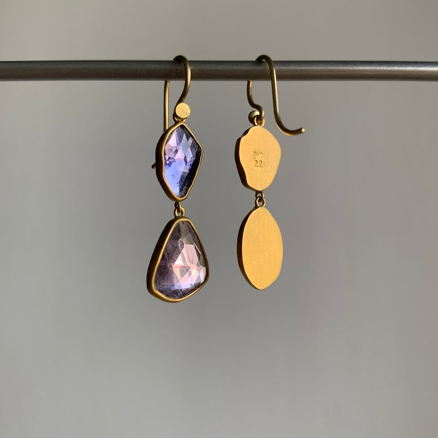 Iolite & Amethyst Double Drop Earrings