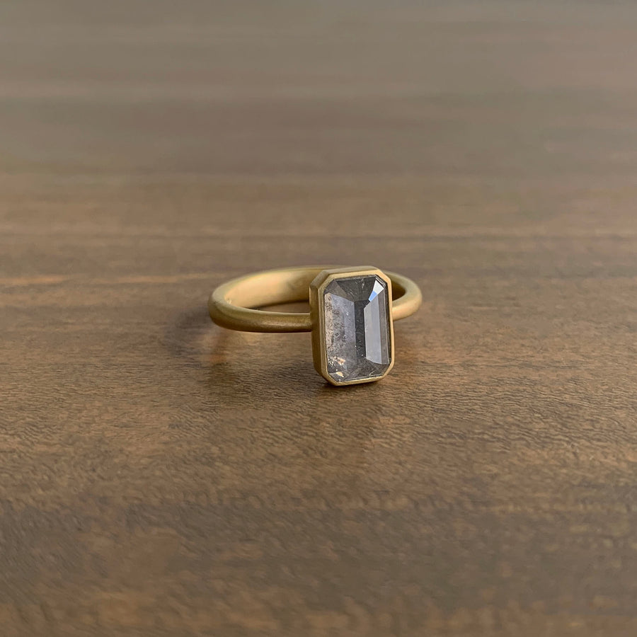 Flashy Grey Emerald Cut Diamond Ring