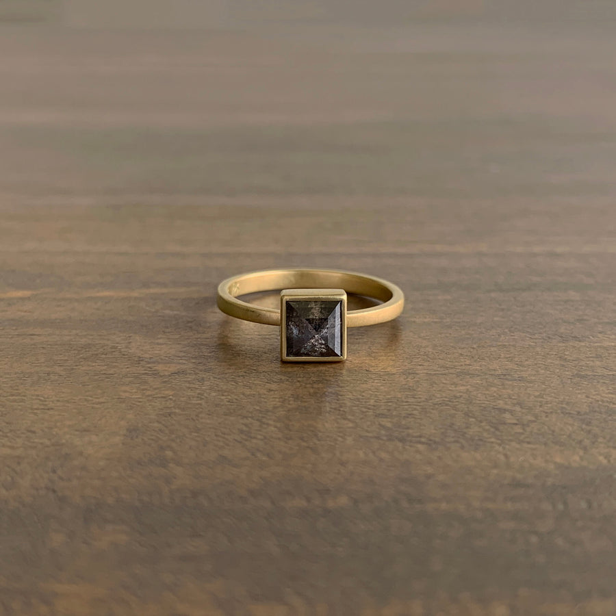 Square Peppery Diamond Ring