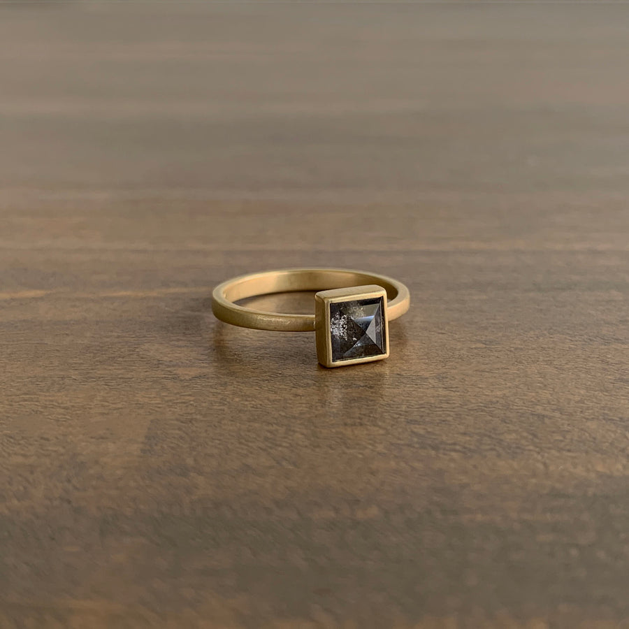 Square Peppery Diamond Ring