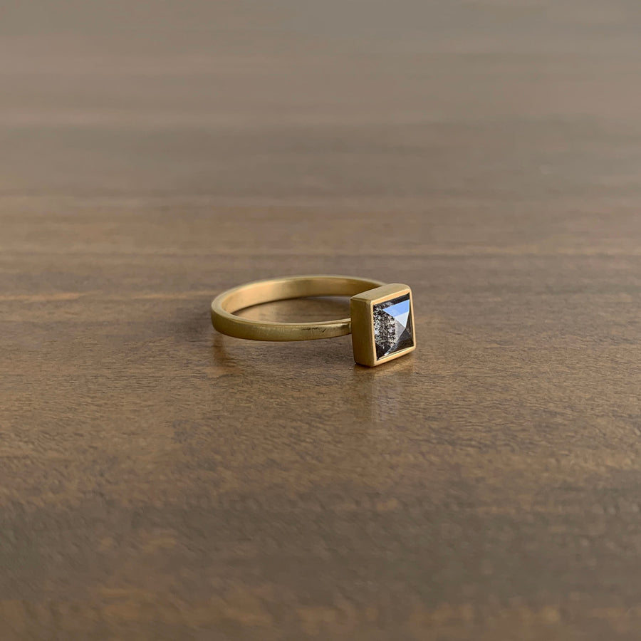 Square Peppery Diamond Ring