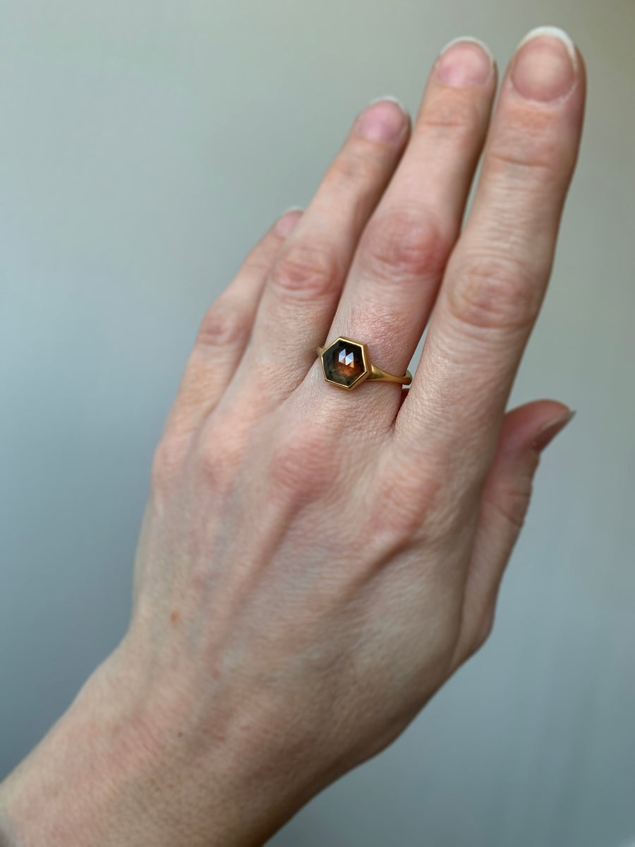 Natural Burgundy Hexy Sapphire Ring