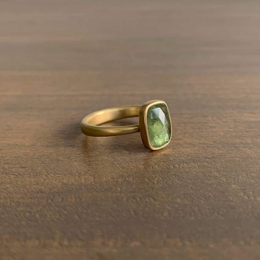 Lime Green Cushion Sapphire Ring