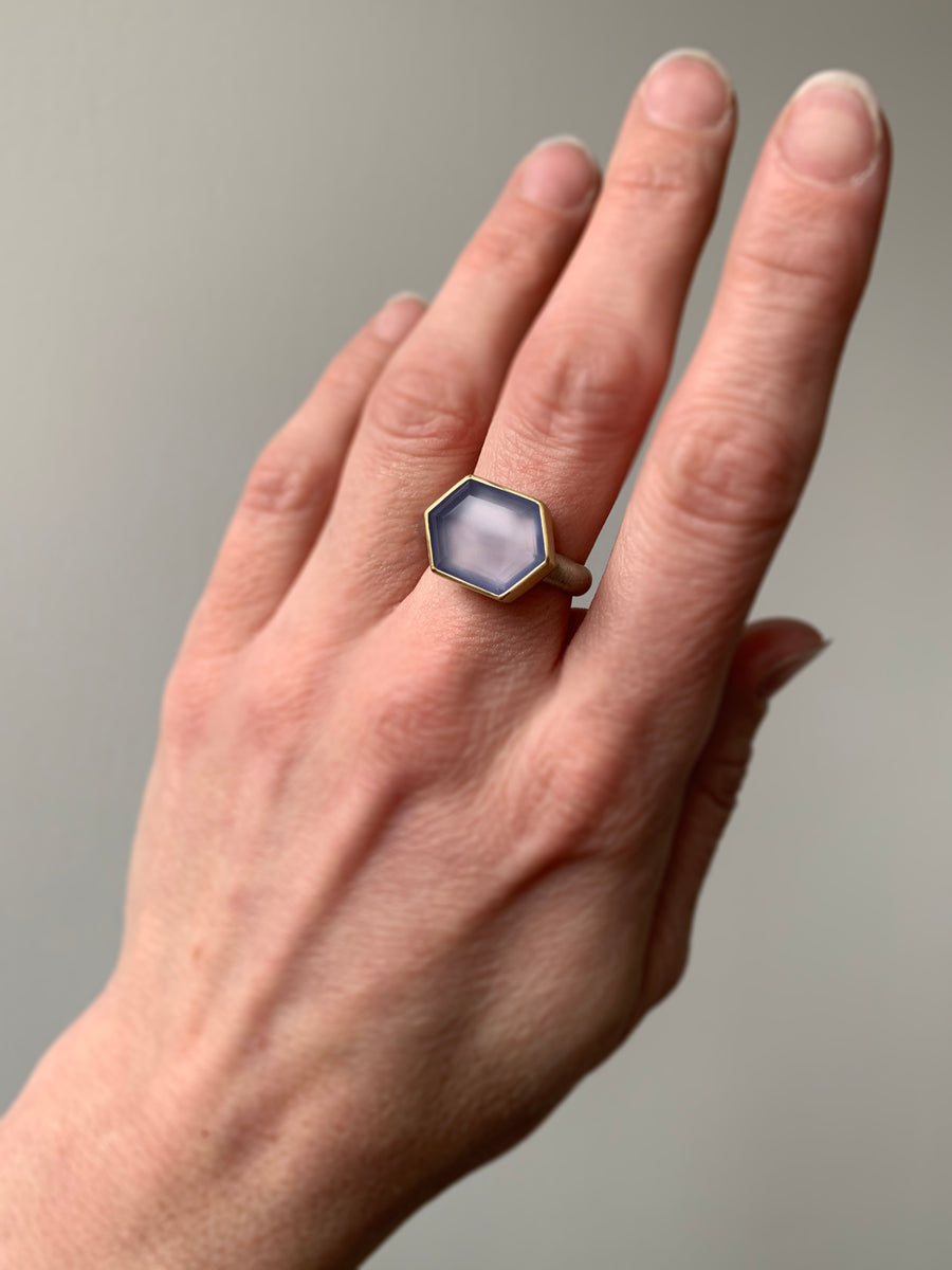 Large Tablet Elongated Hexagon Chalcedony Ring