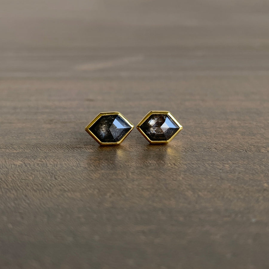 Grey Diamond Long Hexagon Stud Earrings