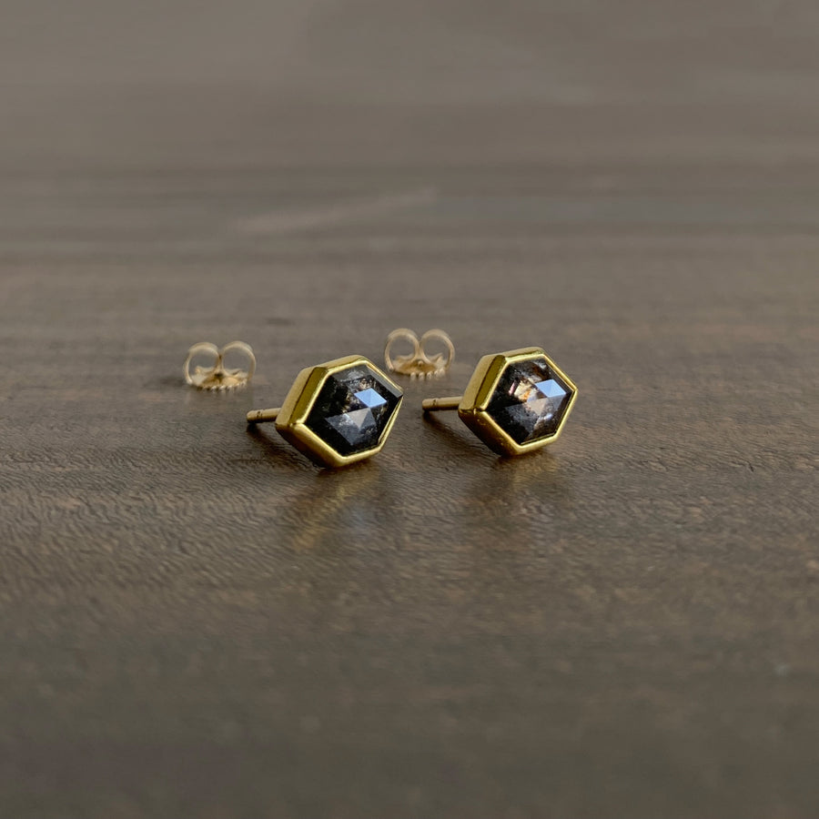 Grey Diamond Long Hexagon Stud Earrings
