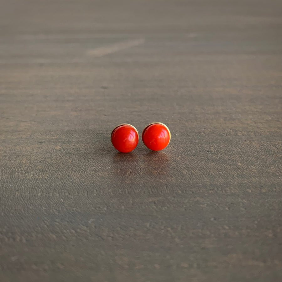 Red Coral Button Studs