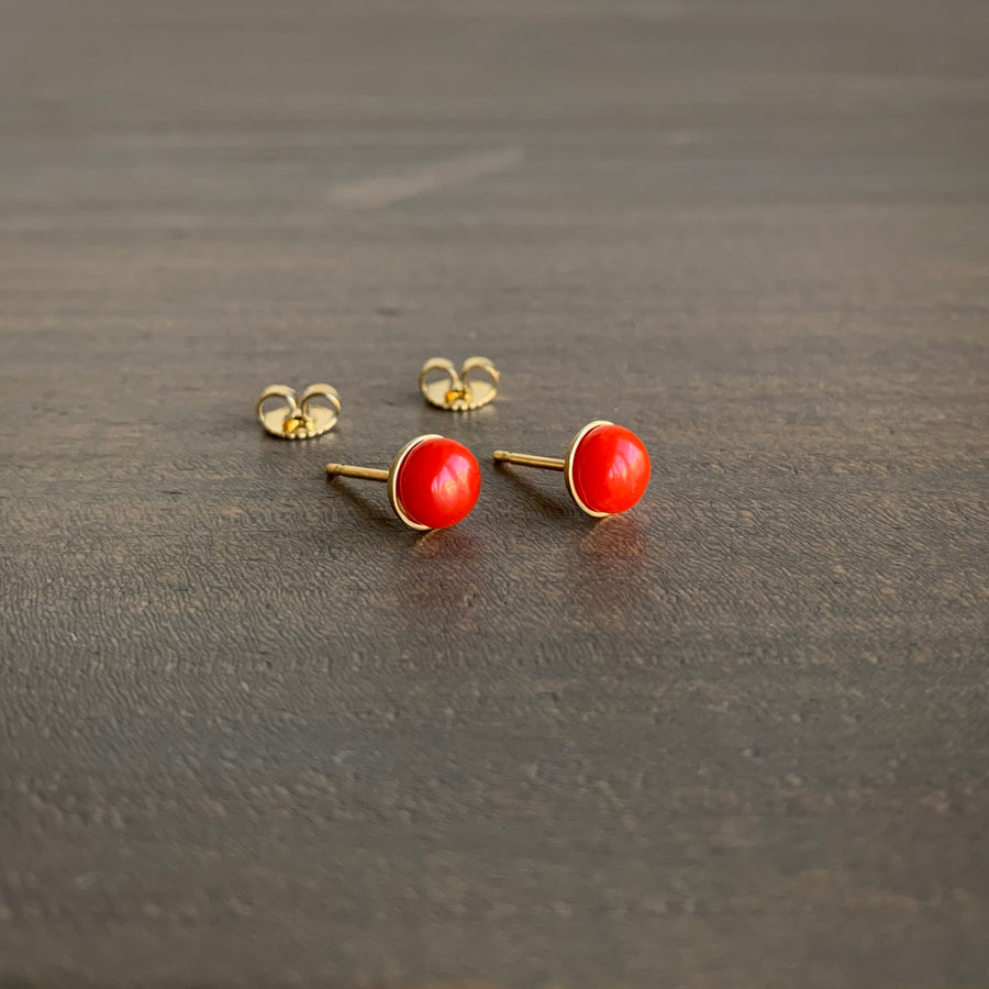 Red Coral Button Studs