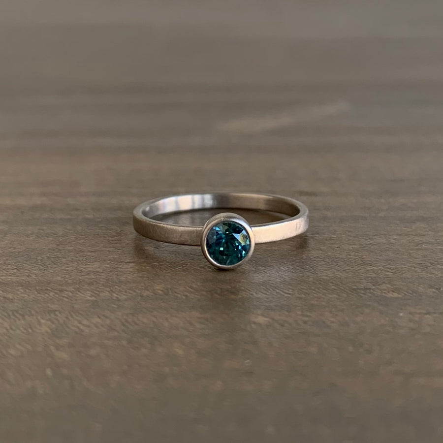 Round Blue/Green Natural Sapphire Stacking Ring
