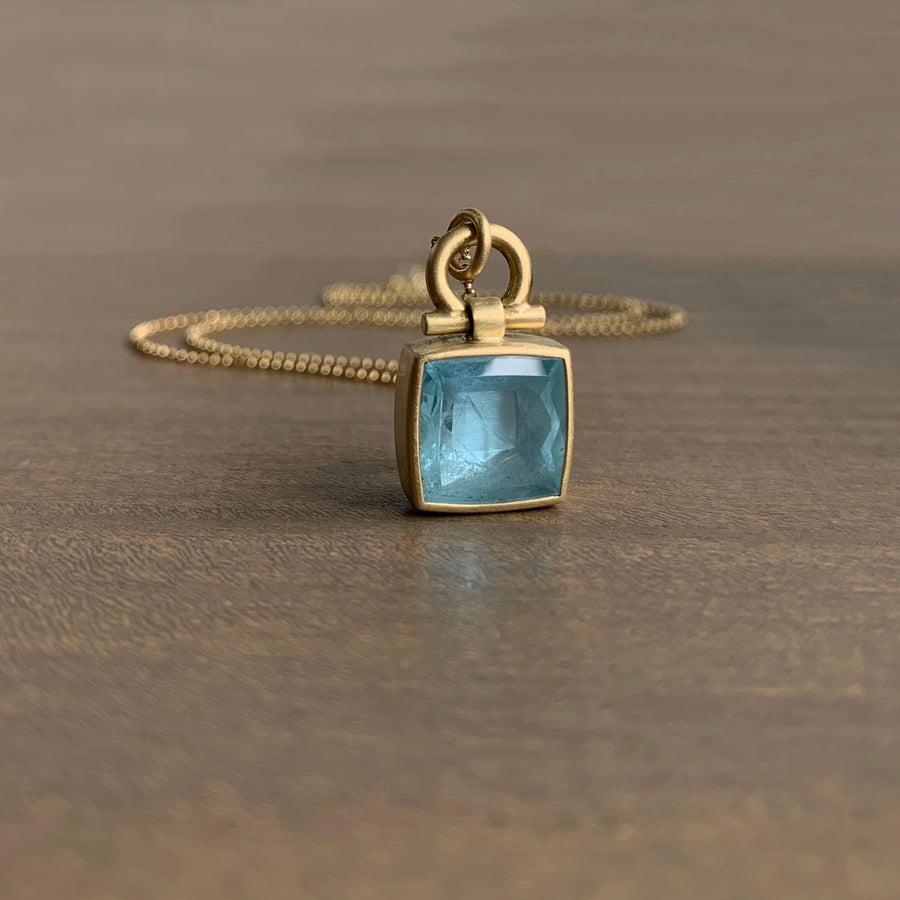 Aquamarine Square Tablet Pendant with Hinged Bail