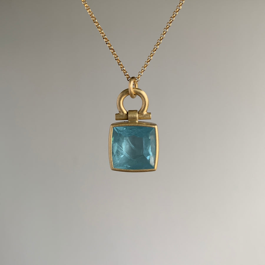 Aquamarine Square Tablet Pendant with Hinged Bail