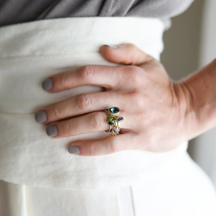 Purple Sapphire Geometric Ring