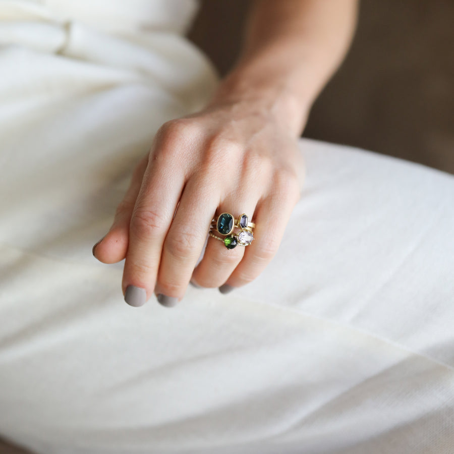 Purple Sapphire Geometric Ring