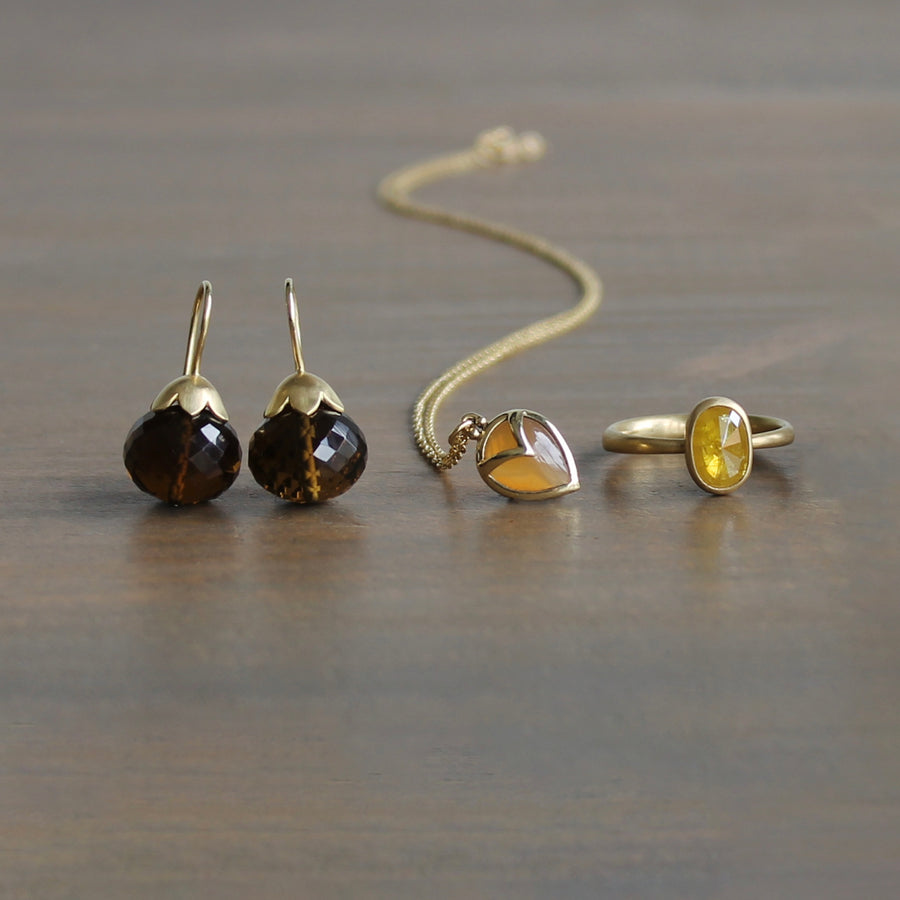Olive Quartz Morning Glory Pod Earrings