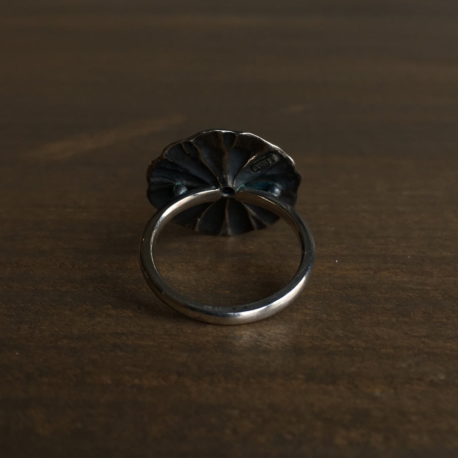 Large Silver Lotus Ring with Diamond