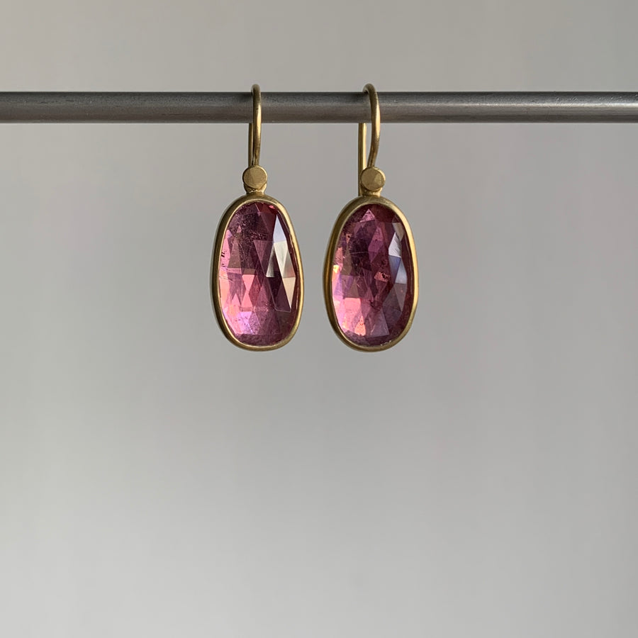 Pink Tourmaline Ovalish Drop Earrings