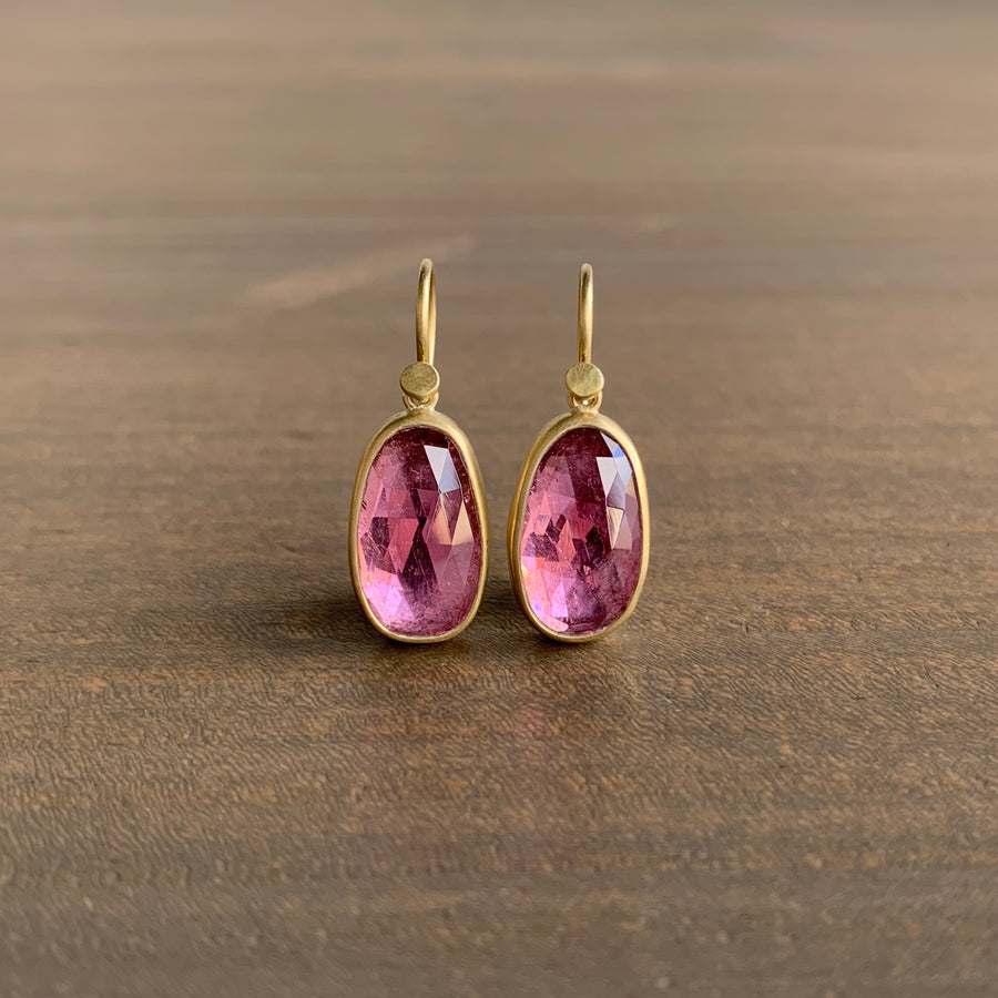 Pink Tourmaline Ovalish Drop Earrings